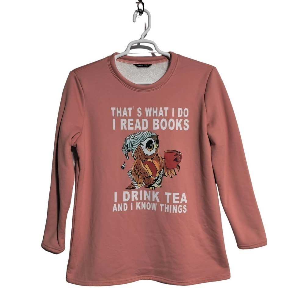 Lilicloth graphic owl sweatshirt pink/peach color woman size Large